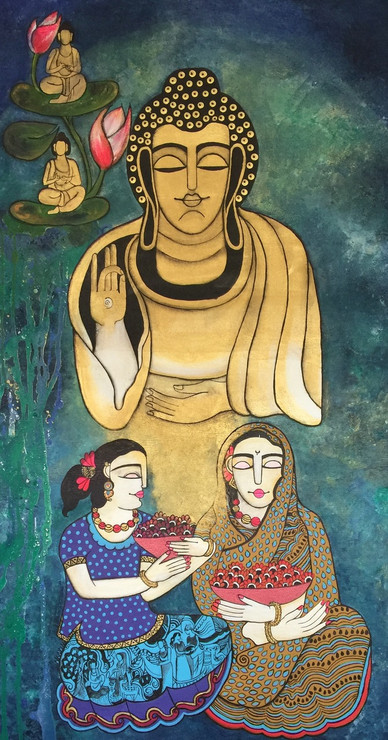 Buddha (ART_5103_29807) - Handpainted Art Painting - 28in X 56in