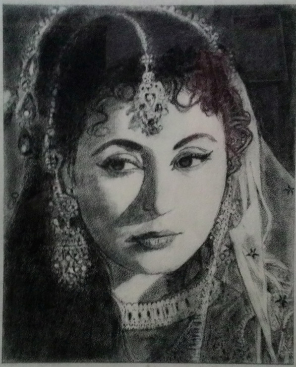 Memorable Meenakumari (ART_5172_29984) - Handpainted Art Painting - 8in X 10in