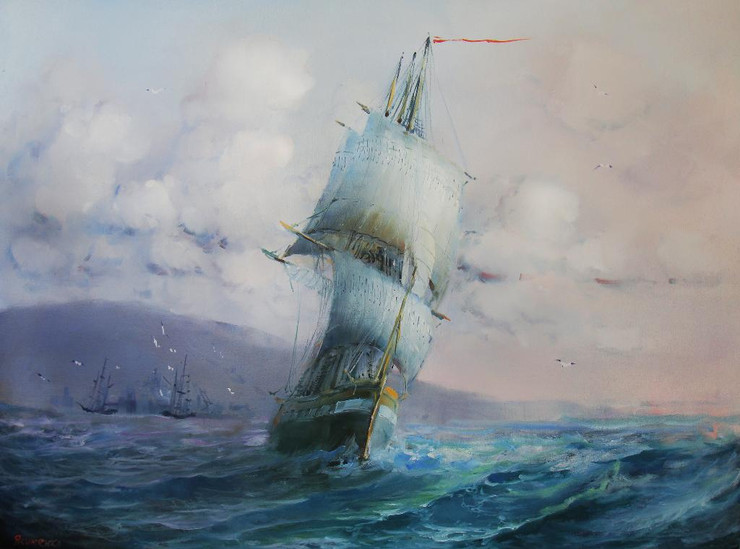 Boat In An Ocean, Motivational Artwork (PRT_793) - Canvas Art Print - 24in X 18in