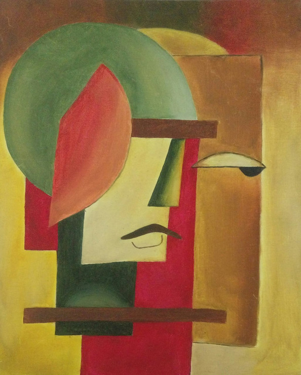 Geometric face (ART_5245_30487) - Handpainted Art Painting - 16in X 20in (Framed)