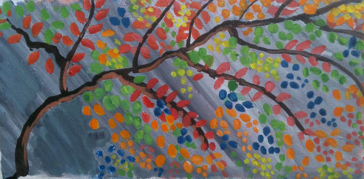 The Colorful Tree (ART_2419_30454) - Handpainted Art Painting - 16in X 8in