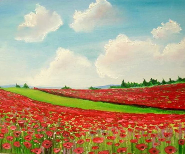 Poppy fields (ART_5184_30612) - Handpainted Art Painting - 20in X 16in