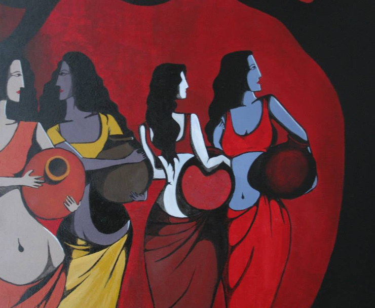 Distance - 22in X 18in (Canvas Board),ART_PTGU02_2218,Acrylic Colors,Artist Prasenjit Guru ,Woman ,Girls Crowd,- Buy Paintings Online in India