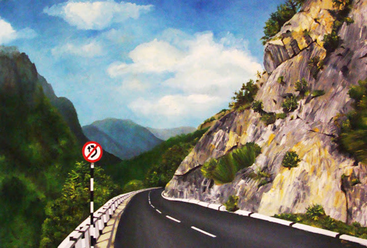 The Way - 36in X 24in (Stretcher Framed),ART_UABY02_3624,Oil Colors,Artist Uma Bairy,Greenery,Mountain,Way to Road - Buy Paintings Online in India