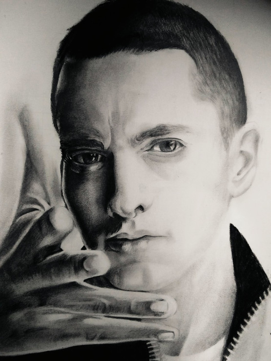 Portrait sketch of Eminem (ART_4870_30873) - Handpainted Art Painting - 11in X 16in