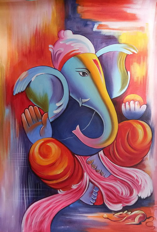 Colorful Ganesha-1 (ART_3319_30865) - Handpainted Art Painting - 24in X 36in