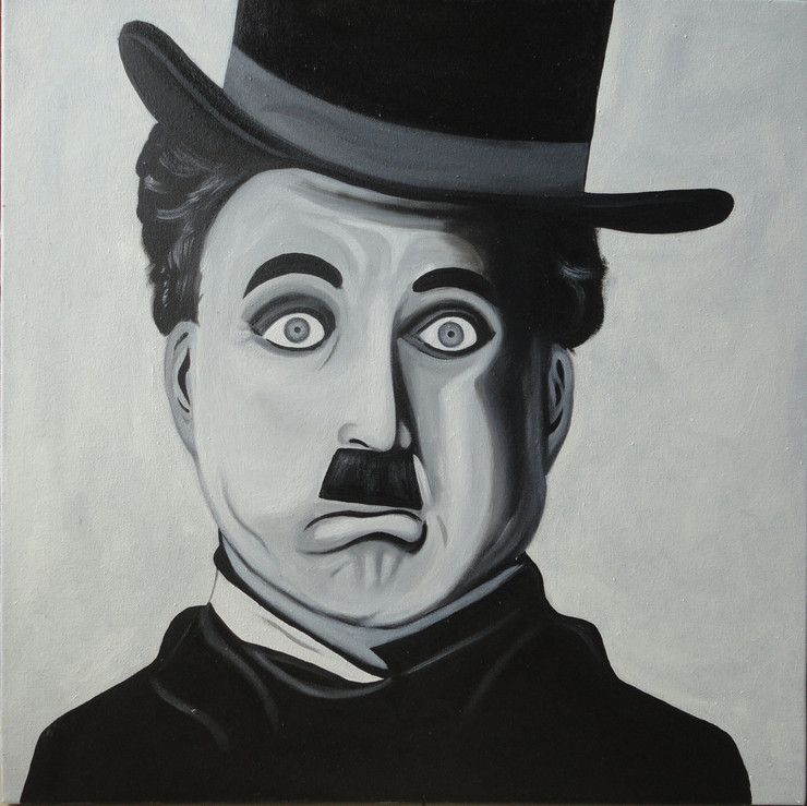 Charlie Chaplin (ART_1784_31140) - Handpainted Art Painting - 24in X 24in (Framed)
