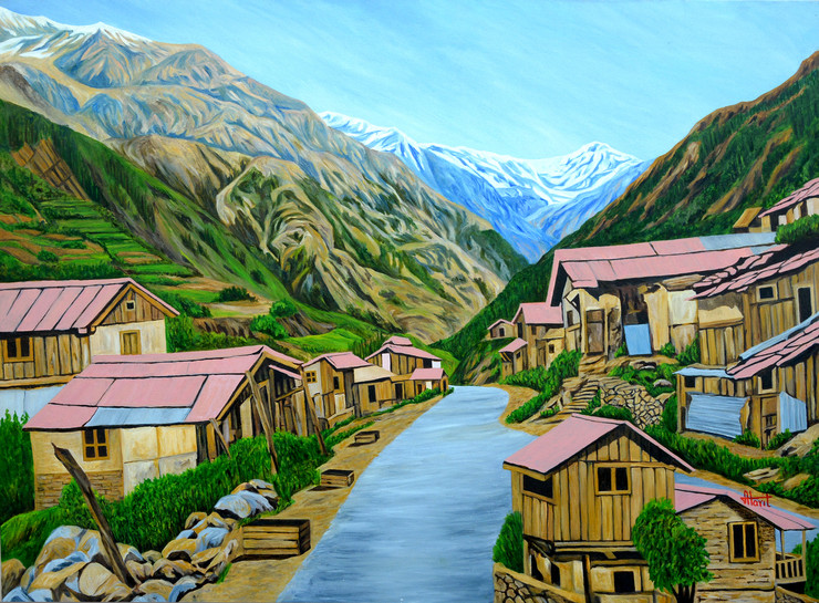 Landscape Sikkim I (ART_2948_30243) - Handpainted Art Painting - 48in X 36in (Framed)