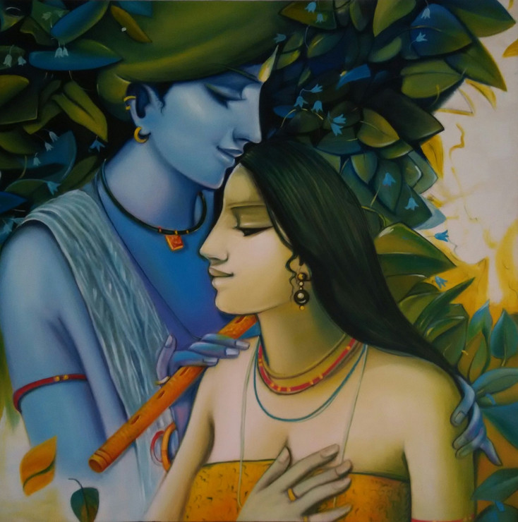 Radha Krishna (ART_5390_31313) - Handpainted Art Painting - 36in X 36in