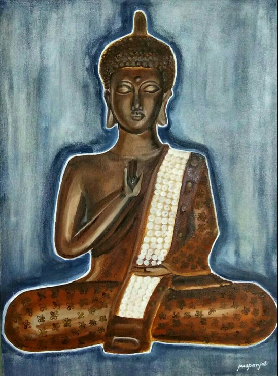Lord Buddha (ART_5257_31254) - Handpainted Art Painting - 18in X 24in