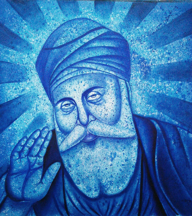 SHRI GURU NANAK DEV JI  (ART_4698_28193) - Handpainted Art Painting - 36in X 36in