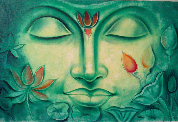 Smiling Buddha (ART_4698_28060) - Handpainted Art Painting - 40in X 26in