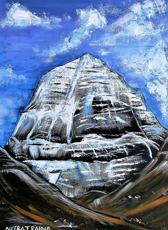 Mt.Kailash (ART_1252_7631) - Handpainted Art Painting - 16in X 22in