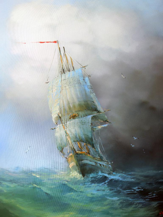 Boat Passing Through Waves (PRT_820) - Canvas Art Print - 21in X 28in