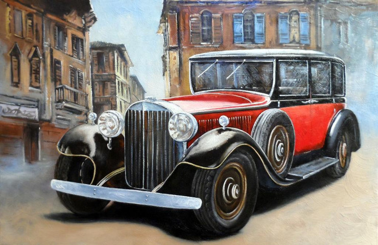 Classic Car On Street (PRT_829) - Canvas Art Print - 23in X 15in