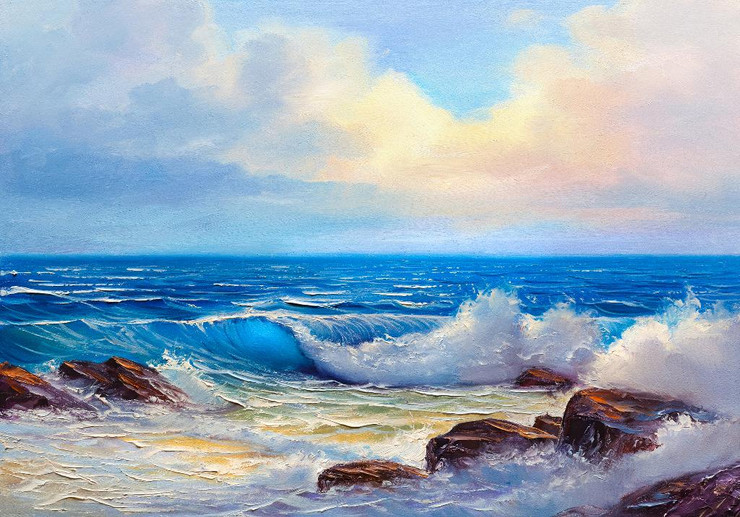 Beautiful Sea Waves Hitting Rocks (PRT_842) - Canvas Art Print - 27in X 19in
