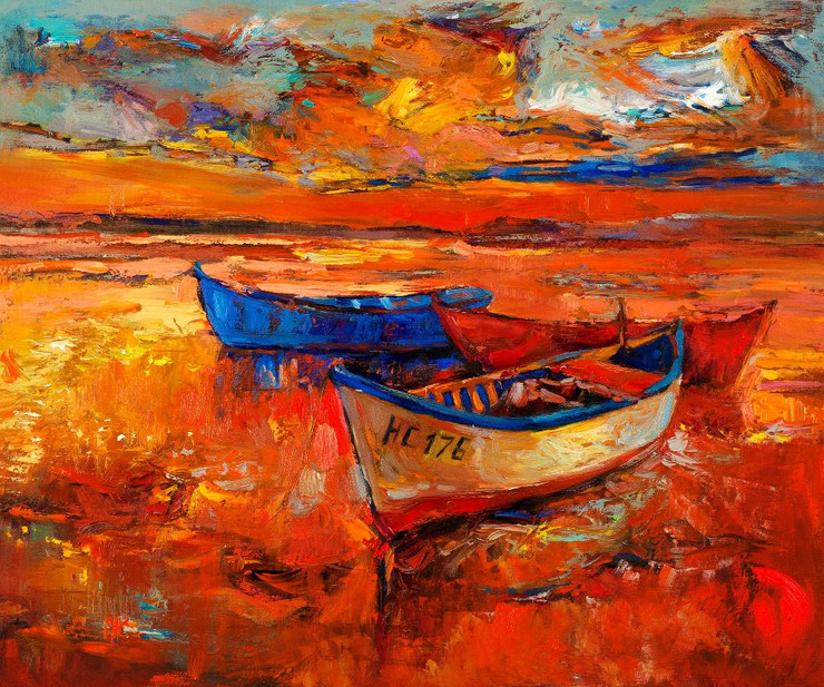 Boats Near The Shore 3 (PRT_908) - Canvas Art Print - 16in X 13in