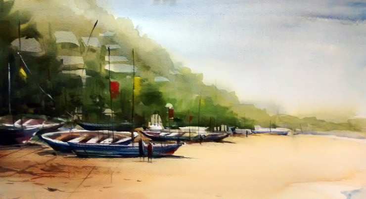 Rushukunda Beach - Vizag (ART_5548_32020) - Handpainted Art Painting - 21in X 15in