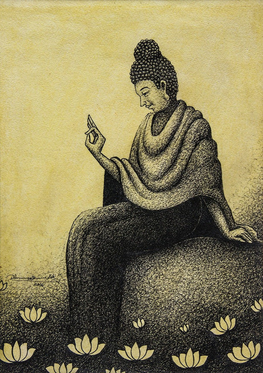 Buddha nirvana (ART_5548_31991) - Handpainted Art Painting - 10in X 14in
