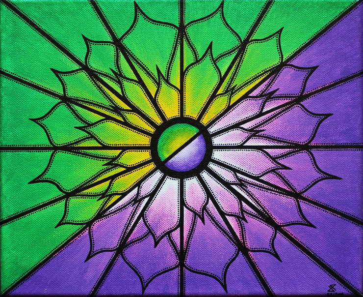 Green and Violet (ART_5406_31935) - Handpainted Art Painting - 12in X 10in