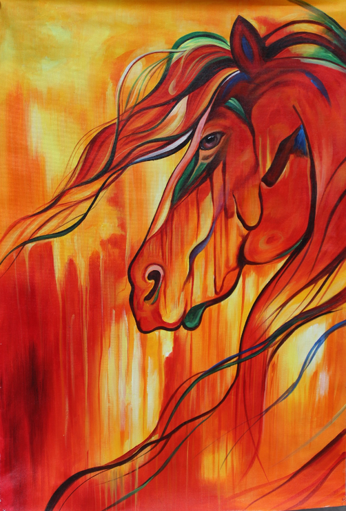 Horse Portrait - 3 (ART_3319_30680) - Handpainted Art Painting - 24in X 32in