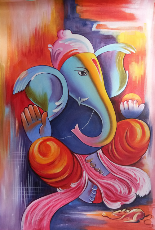 Colorful Ganesha-1 (ART_3319_30847) - Handpainted Art Painting - 24in X 32in