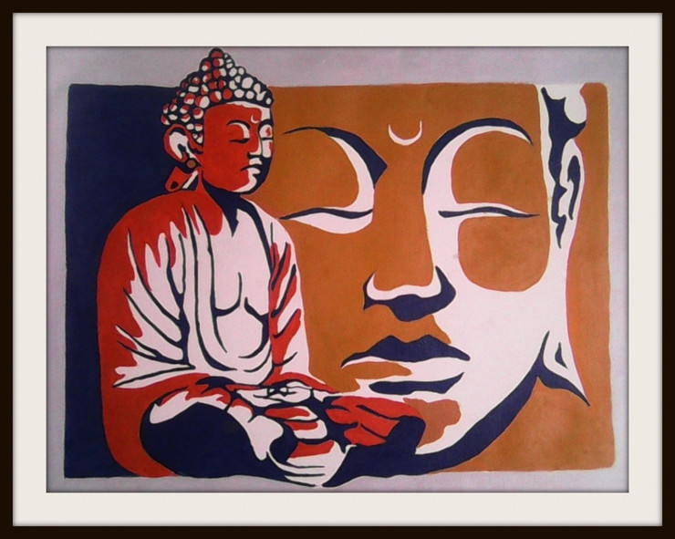 Lord Buddha - 23in X 19in (Border Framed),ART_PHME06_2319,Artist Paresh More,Buddha,Peace,Ahimsa- Buy Online painting in india