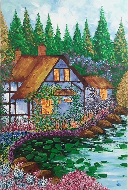 Happy Home (ART_1000_19818) - Handpainted Art Painting - 24in X 36in
