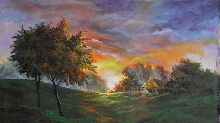 Sunset (ART_5581_32206) - Handpainted Art Painting - 27 in X 18in