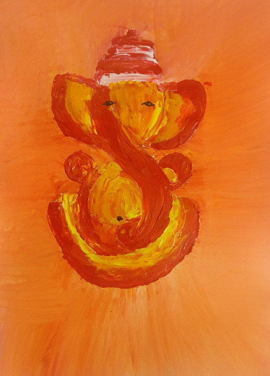 Ganesha (ART_5629_32443) - Handpainted Art Painting - 8in X 12in