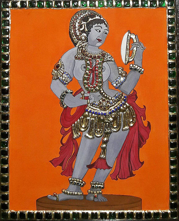 Darpana sundari  Tanjore (ART_65_11284) - Handpainted Art Painting - 14in X 16in (Framed)