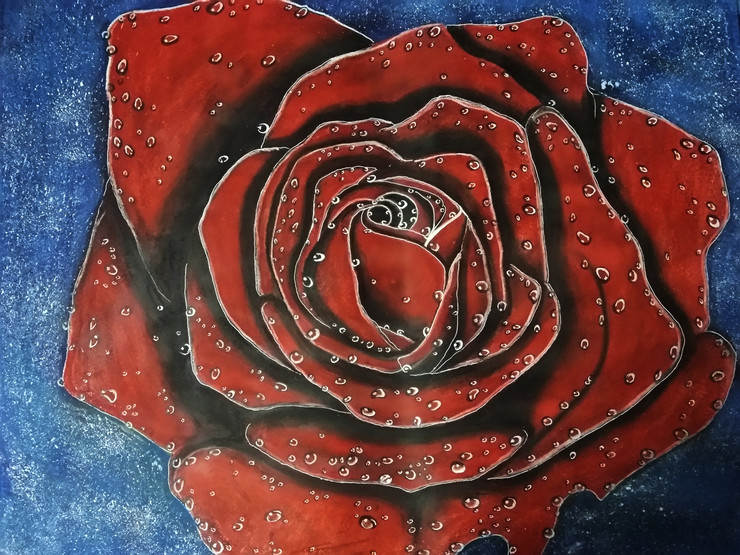 Droplets rose (ART_5620_32503) - Handpainted Art Painting - 29in X 22in