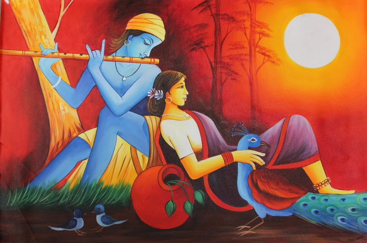 Radha Krishna (ART_3319_29661) - Handpainted Art Painting - 48in X 24in