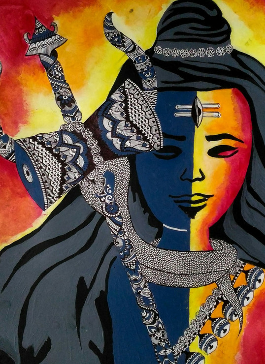 Shiva  (ART_5674_32625) - Handpainted Art Painting - 12in X 16in