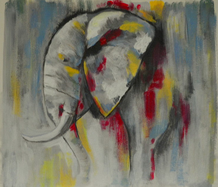Save Elephants (ART_2410_18539) - Handpainted Art Painting - 10in X 9in
