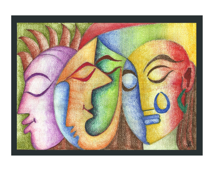 FACES - ABSTRACT  (ART_5750_33243) - Handpainted Art Painting - 16in X 11in