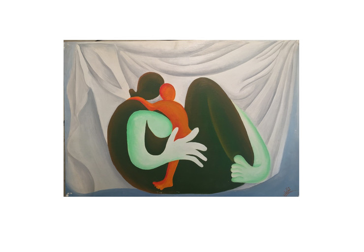 MOTHER AND CHILD (ART_5750_33193) - Handpainted Art Painting - 20in X 30in (Framed)