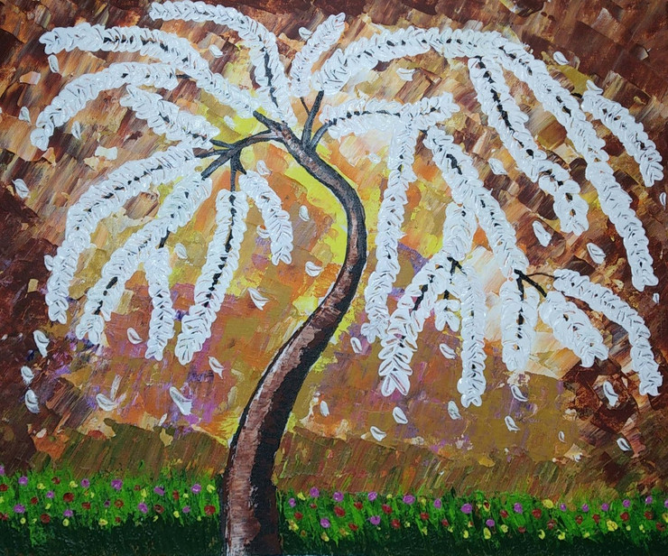 WHITE TREE (ART_5705_33120) - Handpainted Art Painting - 14in X 18in