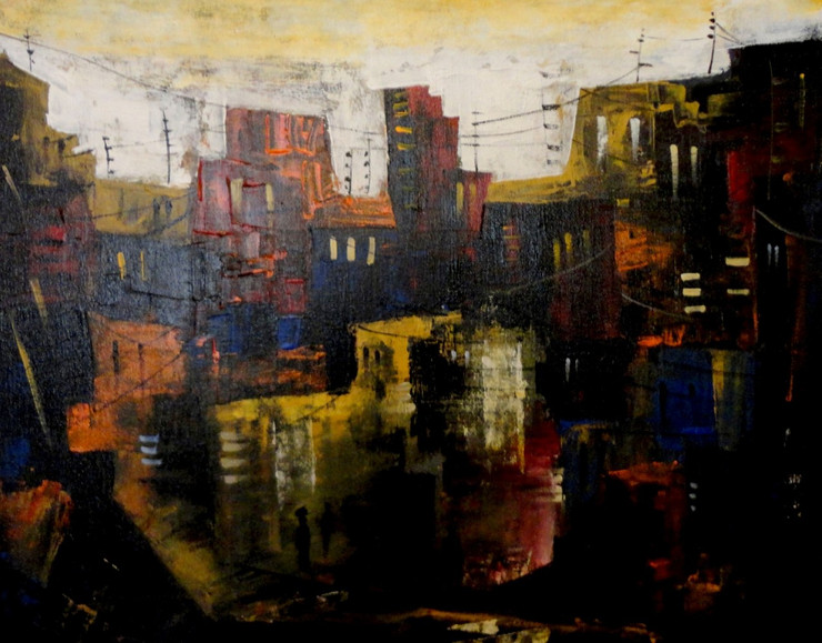 Landscape Art 4 - 20in X 16in,ART_KAPL86_2016,Kankana Paul,Museum Quality - 100% Handpainted Abstract City ,building- Buy Paintings online in india