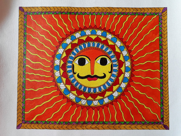 Sun (ART_254_33402) - Handpainted Art Painting - 15in X 12in