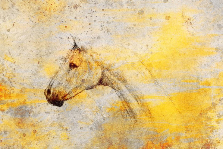 Abstract Horse With Yellow Shade. (PRT_969) - Canvas Art Print - 27in X 18in