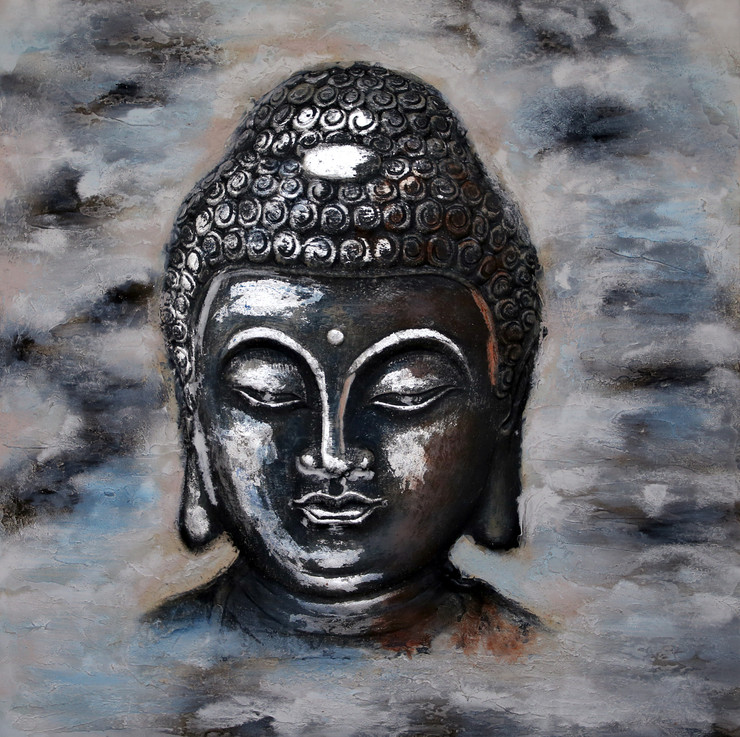 The Meditating Buddha. (ART_5777_33628) - Handpainted Art Painting - 40in X 40in (Framed)