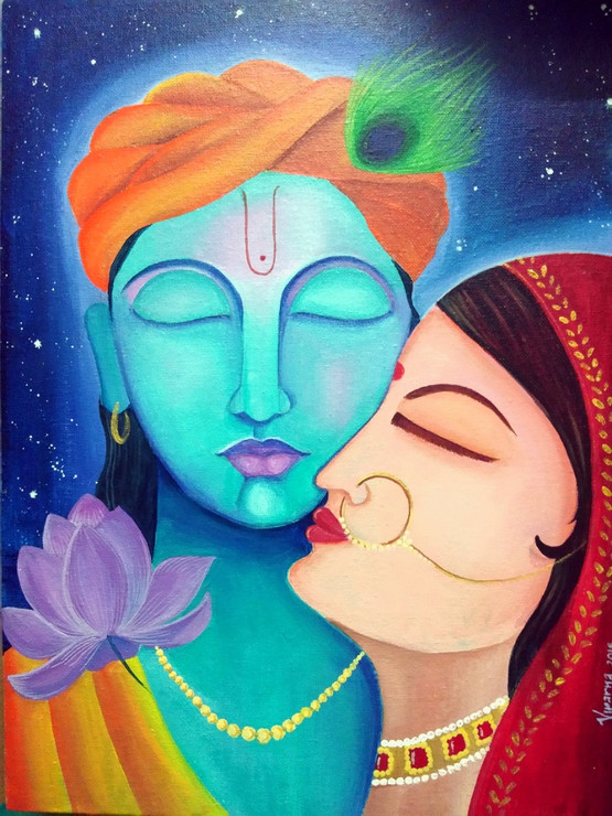 Radha krishna - the eternal love (ART_4808_33725) - Handpainted Art Painting - 12in X 16in