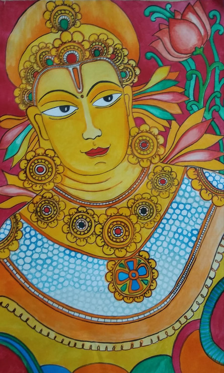 Indra-the King of Gods (ART_5791_33615) - Handpainted Art Painting - 11in X 18in