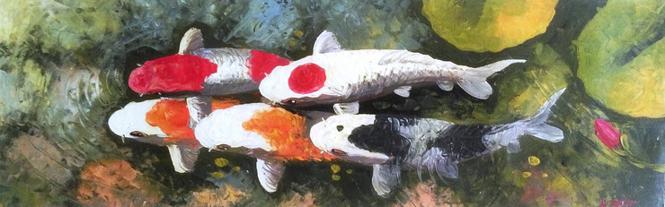 Koi Fish (ART_5368_33851) - Handpainted Art Painting - 37in X 14in