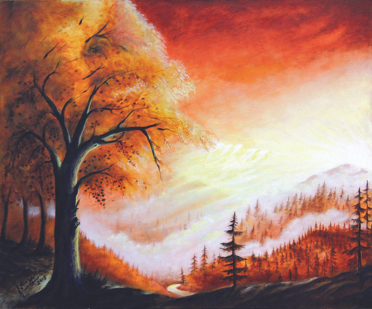 The setting sun-By J K Mirza (ART_5709_33874) - Handpainted Art Painting - 36in X 30in