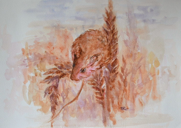 Harvest Mouse 2 (ART_1559_13287) - Handpainted Art Painting - 15in X 11in