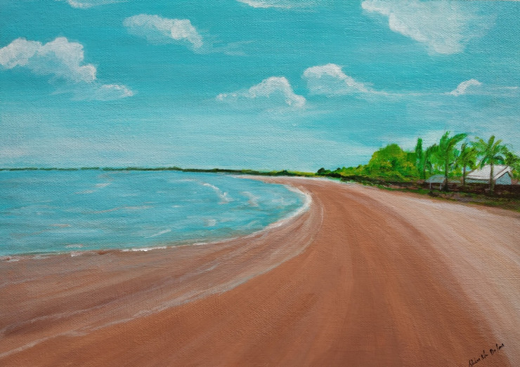 Beach (ART_5395_32393) - Handpainted Art Painting - 16in X 12in