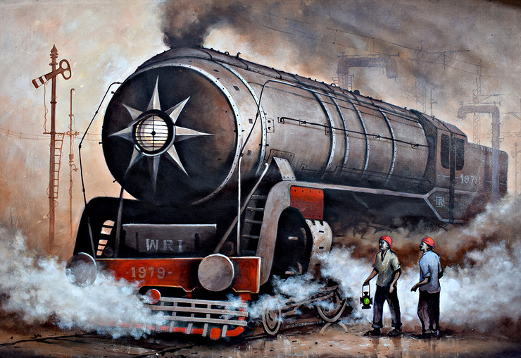 Nostalgia Of Steam Locomotives_14 (ART_5796_33640) - Handpainted Art Painting - 56in X 37in