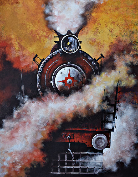 Nostalgia Of Steam Locomotives_44 (ART_5796_33639) - Handpainted Art Painting - 29in X 37in